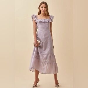 Reformation Tide Lace-Trimmed Ruffled Organic Cotton-Voile Midi Dress, Sweet Pea